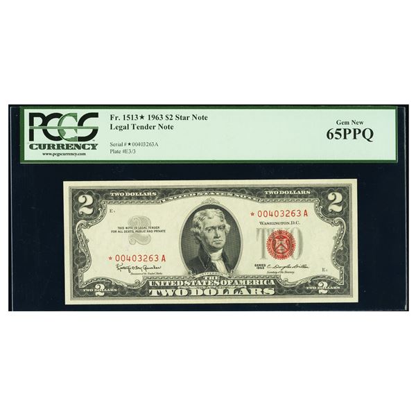 1963 $2 STAR Legal Tender Note PCGS 65PPQ