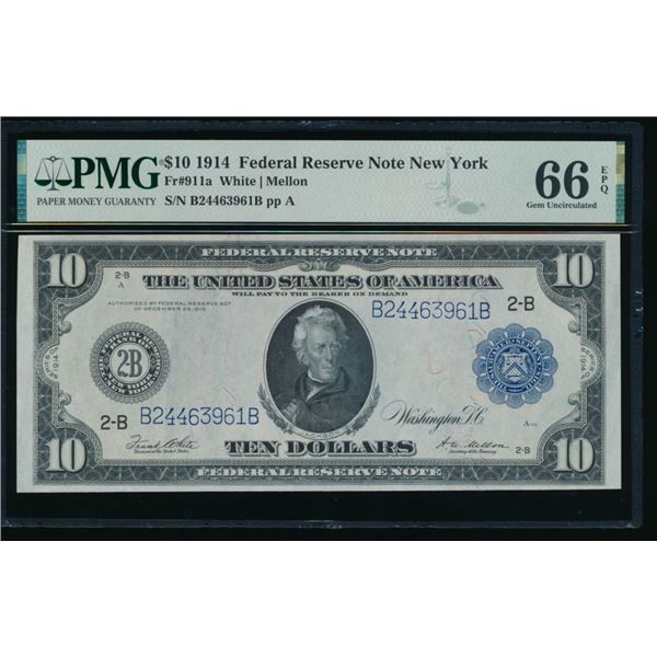 1914 $10 New York FRN PMG 66EPQ
