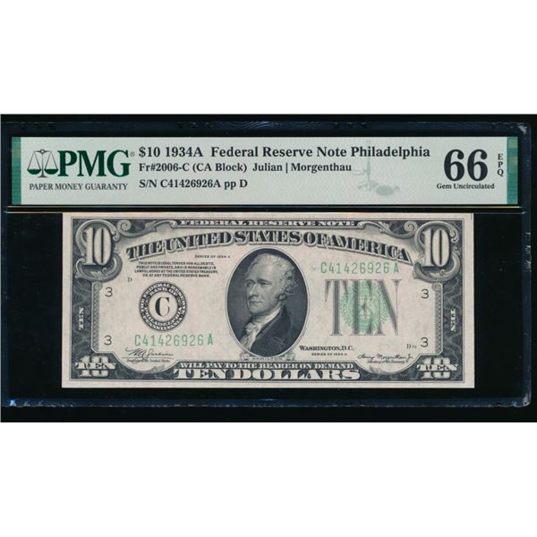 1934A $10 Philadelphia FRN PMG 66EPQ