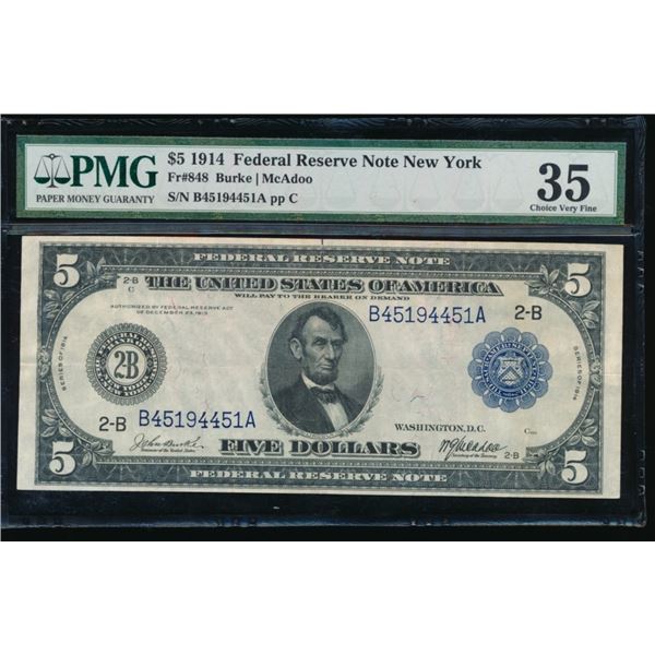 1914 $5 New York FRN PMG 35