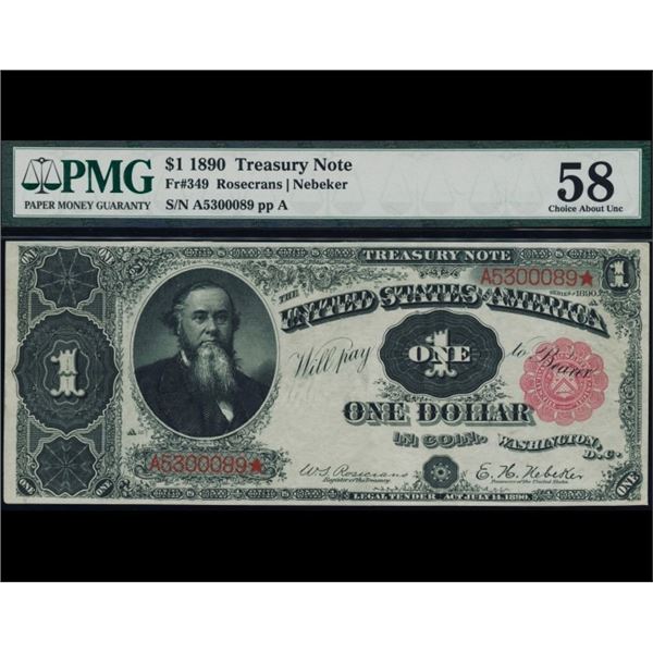 1890 $1 Treasury Note PMG 58