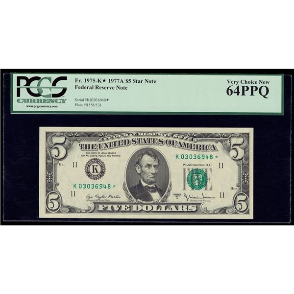 1977A $5 STAR Dallas FRN PCGS 64PPQ