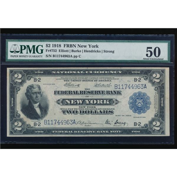 1918 $2 New York FRBN PMG 50