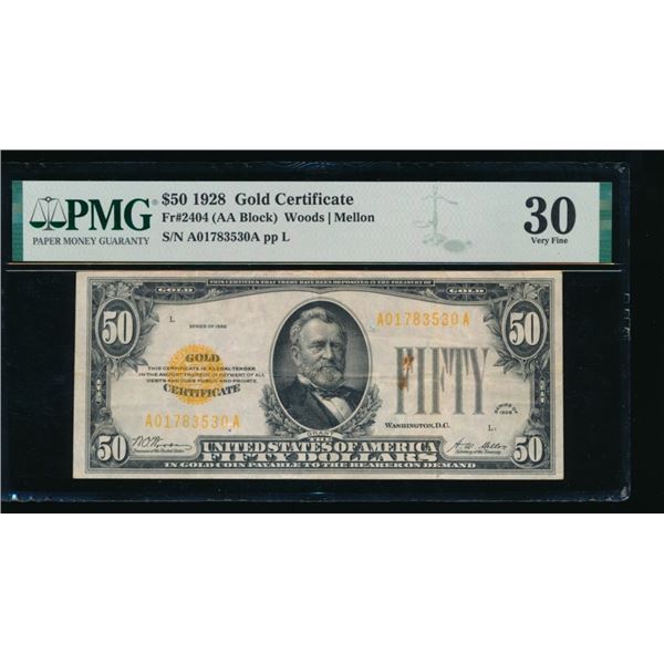 1928 $50 Gold Certificate PMG 30