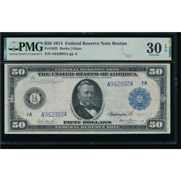 1914 $50 Boston FRN PMG 30EPQ