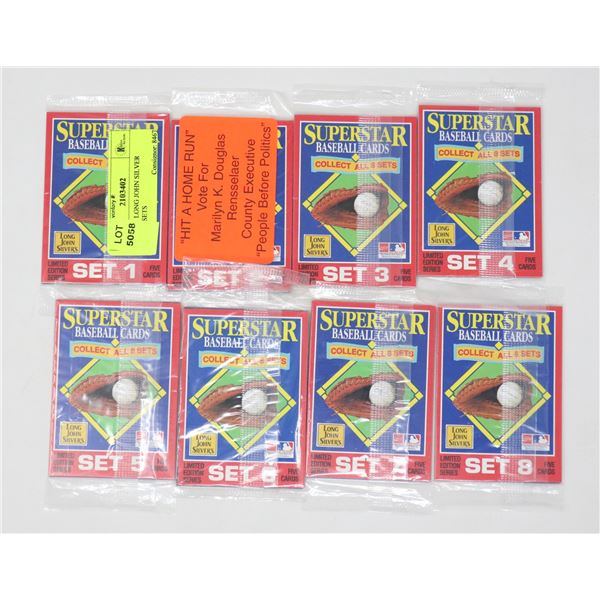 ALL 8 SETS, STILL SEALED IN INDIVIDUAL PACKS OF 5  CARDS: 40 CARD SET.  RARE TO SEE IN SEALED SETS