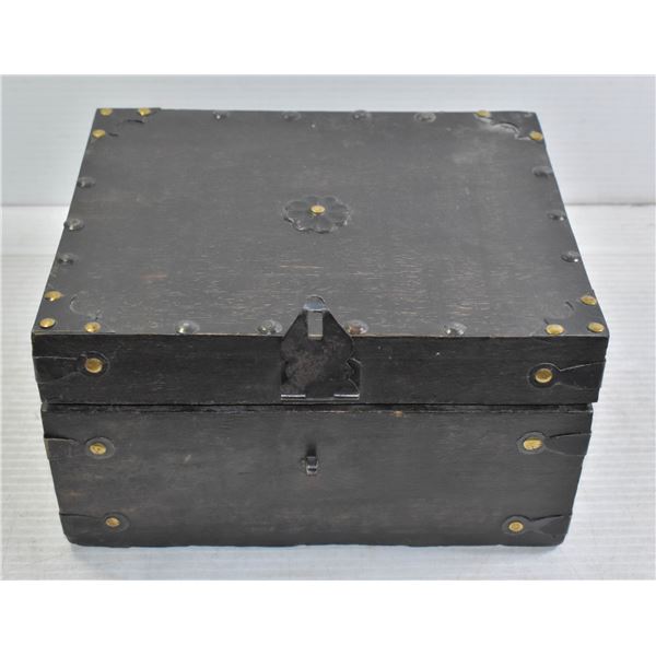 LATCHED BLACK TREASURE BOX.