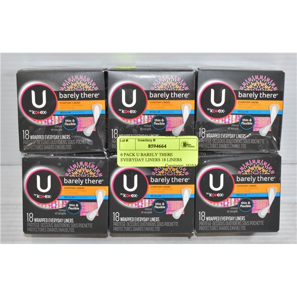 6 PACK U BARELY THERE EVERYDAY LINERS 18 LINERS