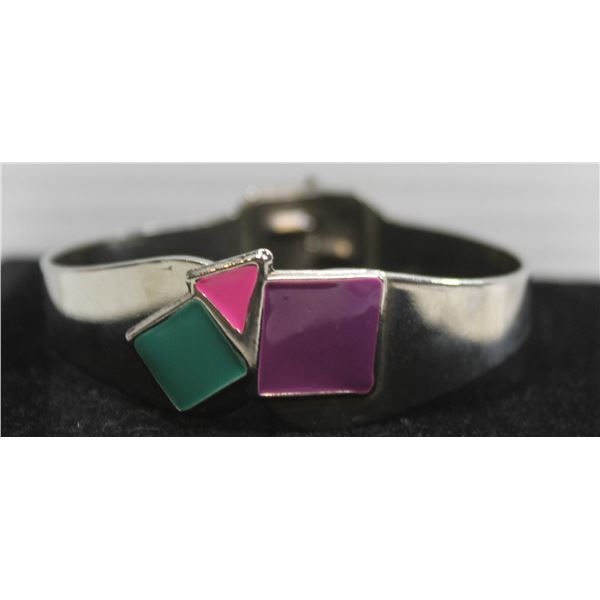 SILVER TONED BANGLE CUFF WITH COLORED