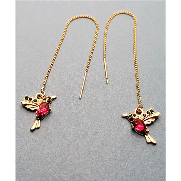 5) GOLD TONE WITH RED CRYSTAL HUMMINGBIRD