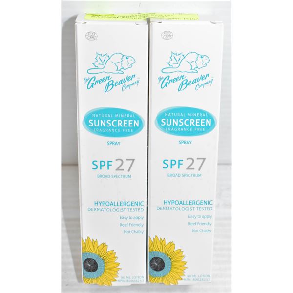 2PK THE GREEN BEAVER CO. NATURAL MINERAL SPF27