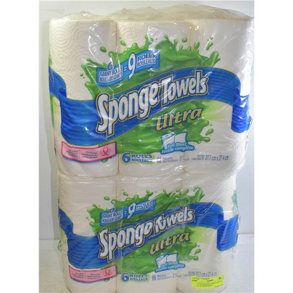 2 PACKS-SPONGE TOWELS-6 ROLLS EA., 88 TOWELS/ROLL