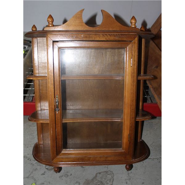 WOOD CURIO CABINET APPROX 24 INCHES TALL