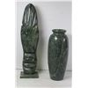 Image 1 : GREEN STONE IDOL AND VASE 10.25" AND 7"