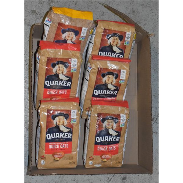 BOX WITH 6 BAGS OF QUAKER OATS