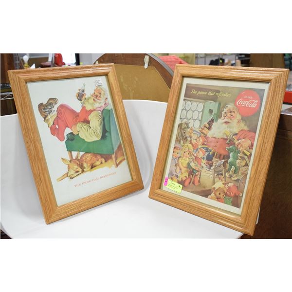 PAIR OF FRAMED COCA-COLA SANTA PRINTS 1953, 1954