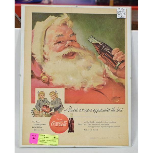 COCA-COLA SANTA PRINT UNDER GLASS - MACLEANS