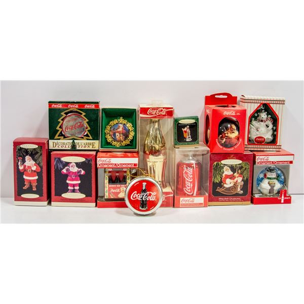 BOX OF ASSORTED COCA-COLA XMAS ORNAMENTS