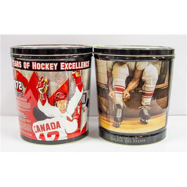 PAIR OF COCA-COLA HOCKEY POPCORN TINS