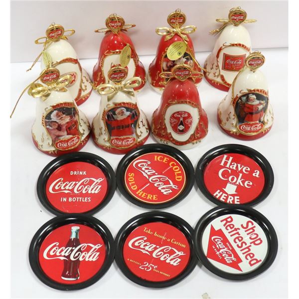 FLAT LOT OF ASSORTED COCA-COLA XMAS ORNAMENT BELLS