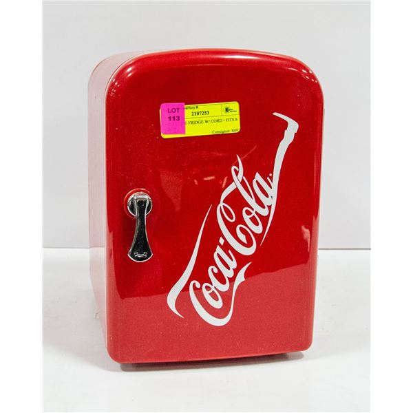 MINI COKE FRIDGE W/ CORD - FITS 6 CANS