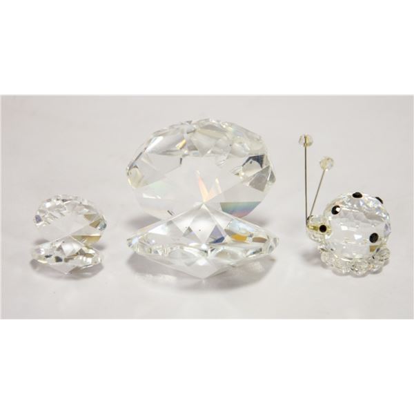 3 X SWAROVSKI LIKE CRYSTAL FIGURES CLAM SNAIL