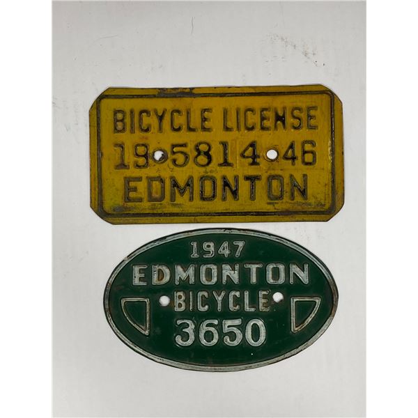 PAIR OF 1946/47 EDMONTON BICYCLE LICENSE PLATES