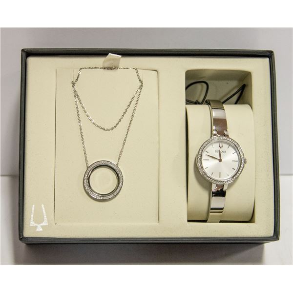 NEW BULOVA LADIES WATCH & NECKLACE SET