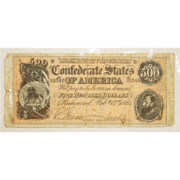 CONFEDERATE STATES OF AMERICA $500 REPLICA