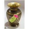 Image 1 : VINTAGE BRASS VASE WITH ENAMEL ETCHING 5" TALL