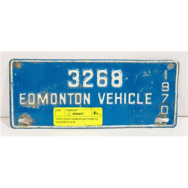 1970 4 DIGIT EDMONTON VEHICLE LICENSE PLATE