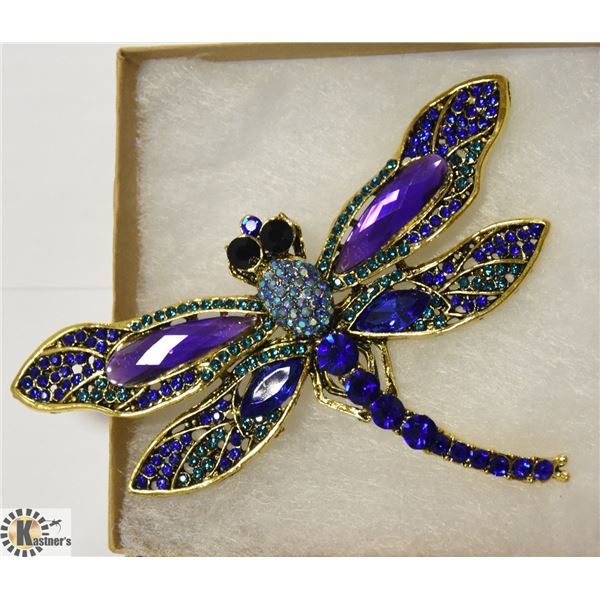 RHINESTONE DRAGONFLY BROOCH (BLUE & PURPLE)