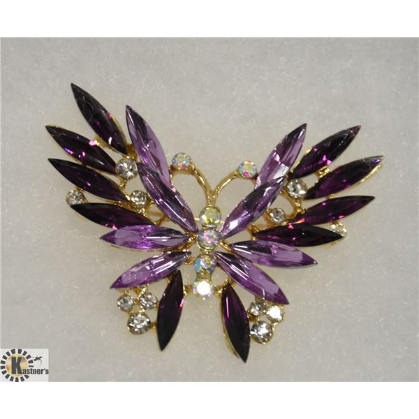 RHINESTONE BUTTERFLY BROOCH  MARQUIS CUT STONES