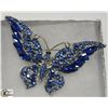 RHINESTONE BUTTERFLY BROOCH WITH BLUE MARQUIS