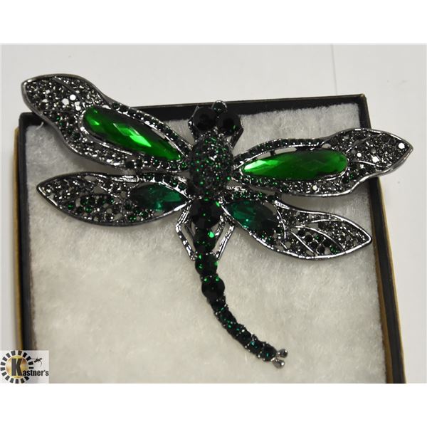 RHINESTONE DRAGONFLY BROOCH (GREEN)