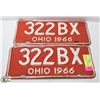 Image 1 : MATCHING SET OF 1966 OHIO LICENSE PLATES