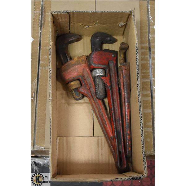 LOT OF 3 PIPE WRENCHES