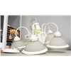 Image 1 : WHITE CHANDELIER W/ FROSTED RIBBED GLASS SHADES
