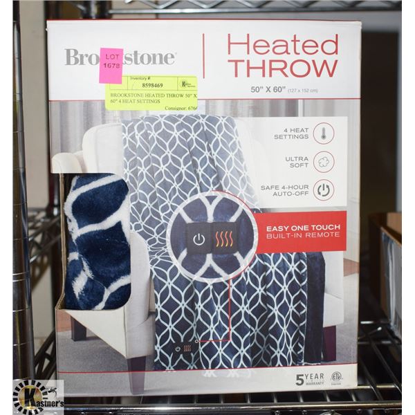 BROOKSTONE HEATED THROW 50" X 60" 4 HEAT SETTINGS