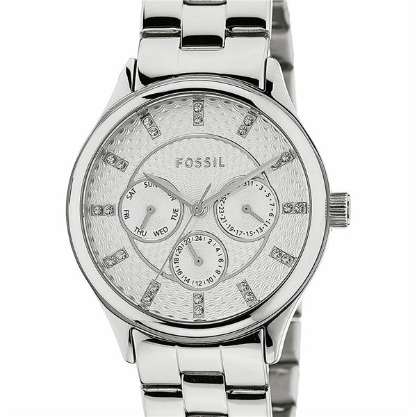 NEW FOSSIL 36MM TRIPLE DIAL SILVER-TONE MSRP $179