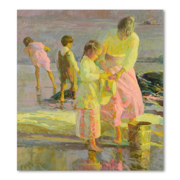 Don Hatfield, "Playing at the Shore" Hand Embellished Limited Edition on Canvas, Numbered LXXVIII/C 