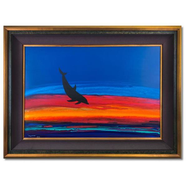 Wyland, "Dolphin Rising" Hand Signed Original Painting on Board with Certificate of Authenticity.
