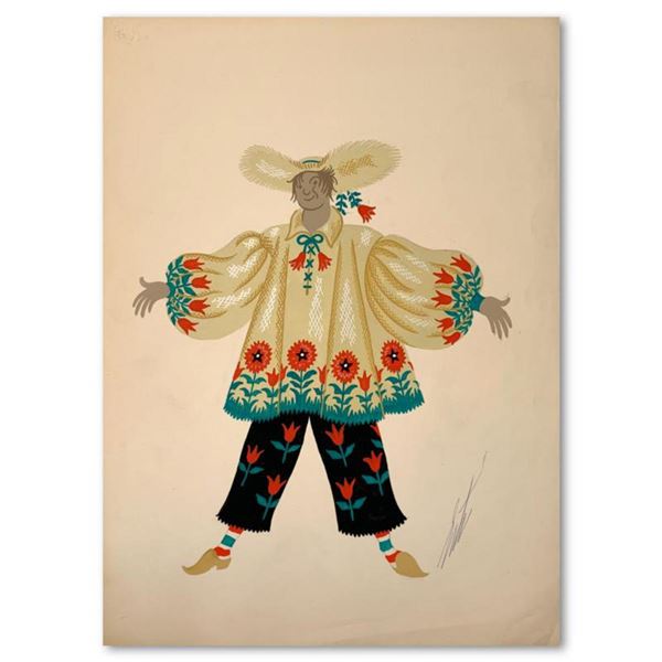 Erte (1892-1990), "Paysan, garcon" Original Gauche Painting, Hand Signed with Letter of Authenticity