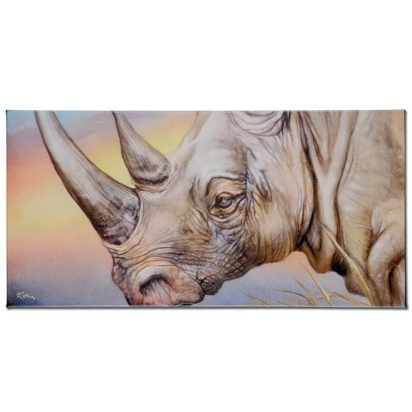 "White Rhino" Limited Edition Giclee on Canvas by Martin Katon, Numbered and Hand Signed. This piece