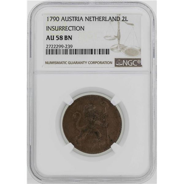 1790 Austria Netherland 2 Liards Insurrection Coin NGC AU58BN