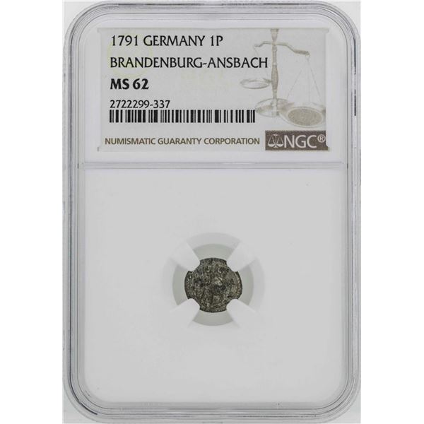 1791 Germany Brandenburg-Ansback 1 Pfenning Coin NGC MS62