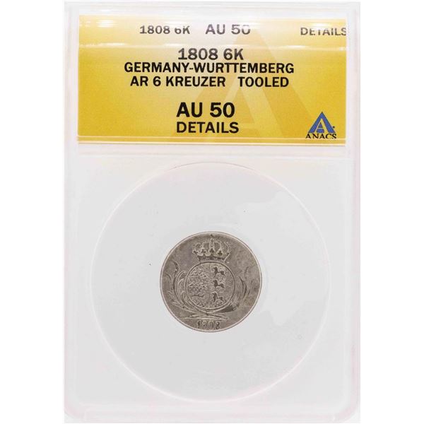 1808 Germany-Wurttemberg AR 6 Kreuzer Coin ANACS AU Details
