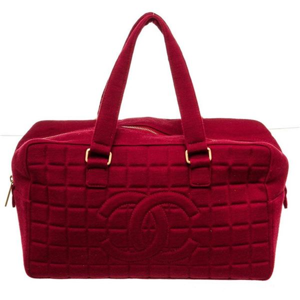 Chanel Red Caviar Leather Chocolate Bar Shoulder Bag