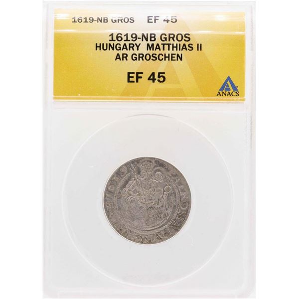 1619-Nb Hungary Matthias II AR Groschen Coin ANACS XF45