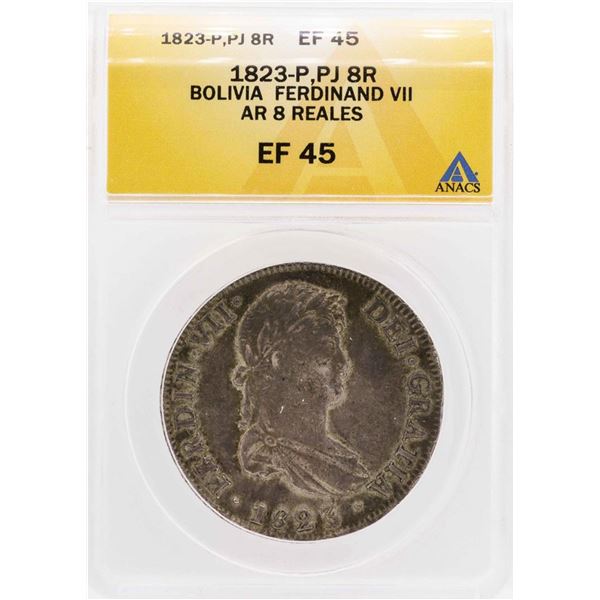 1823-P PJ Bolivia Ferdinand VII AR 8 Reales Coin ANACS XF45
